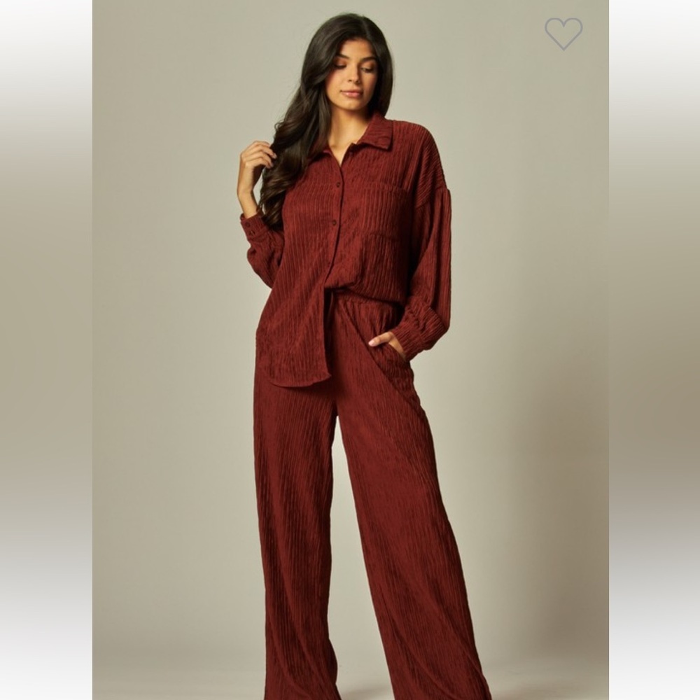 Rust Crinkled Plisse Button Down Shirt
Loungewear Set
